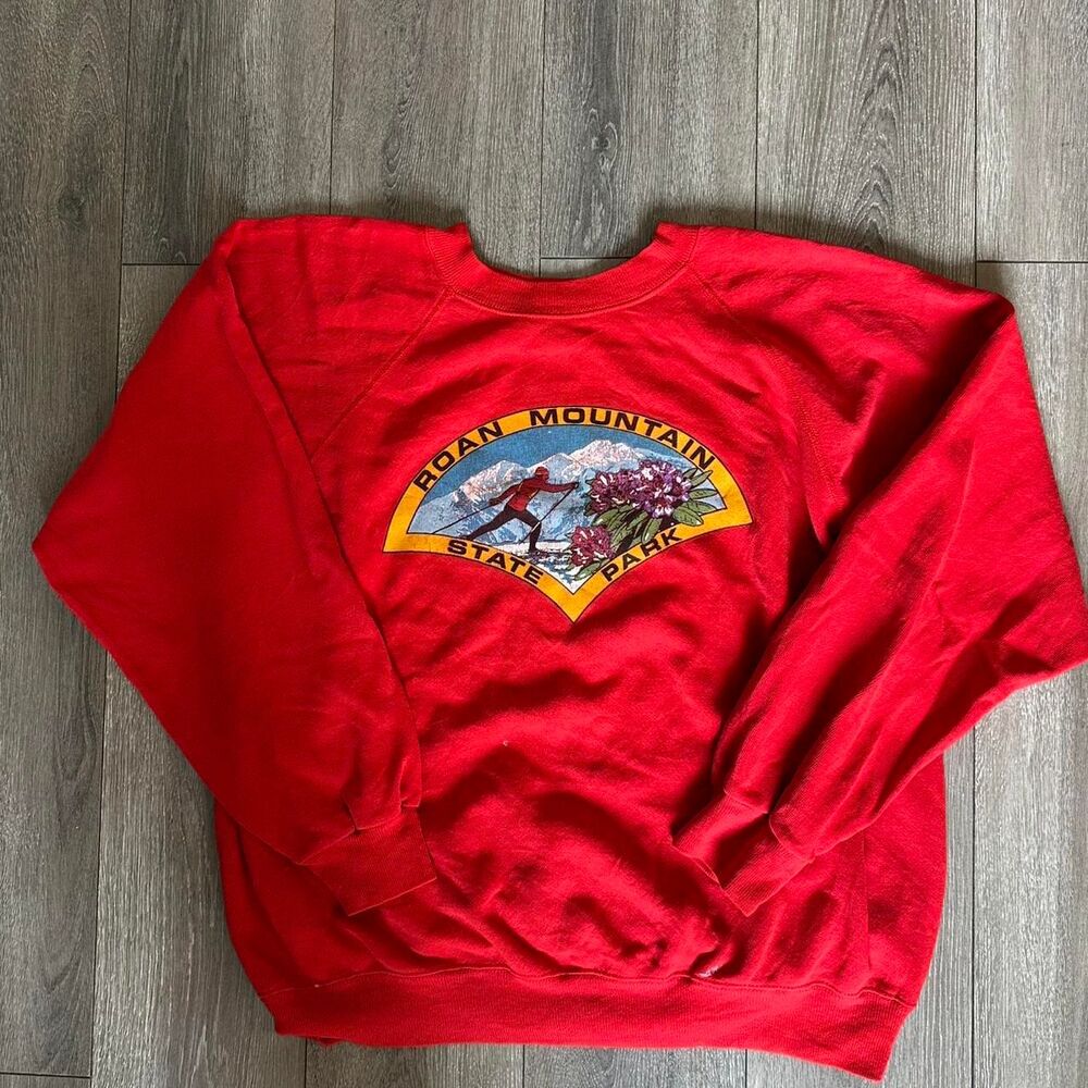 Vintage Roan Mountain State Park red cotton & acrylic crewneck sweatshirt